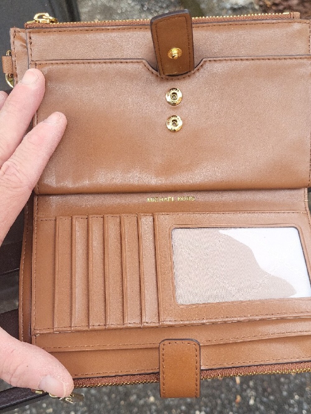 Michael Kors Brown Leather Studded Wristlet Clutch - Picture 8 of 16